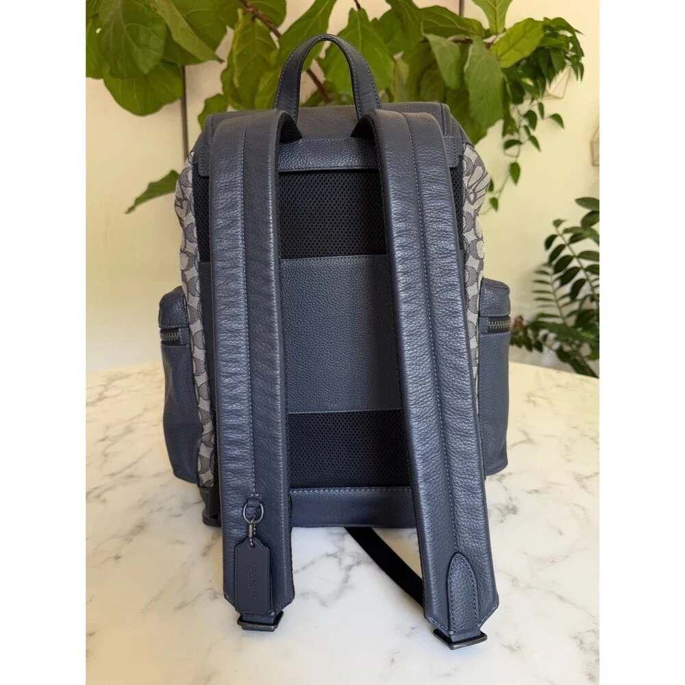 Coach Sprint Backpack In Signature Jacquard & Leather Midnight Navy Blue CE523